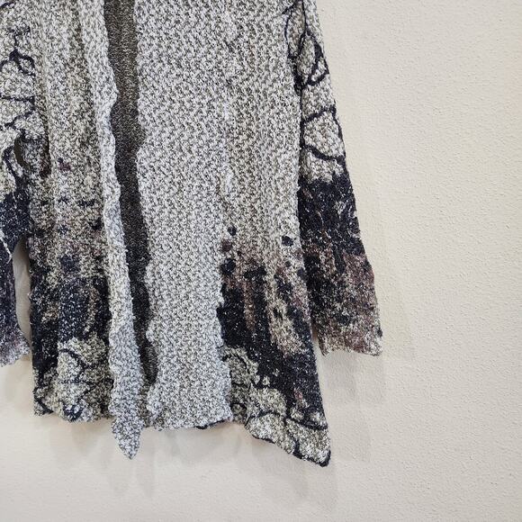 Yest Printed Cardigan Sweater Long Sleeve Open Front Metallic Gray Multi Size XL - Picture 4 of 10